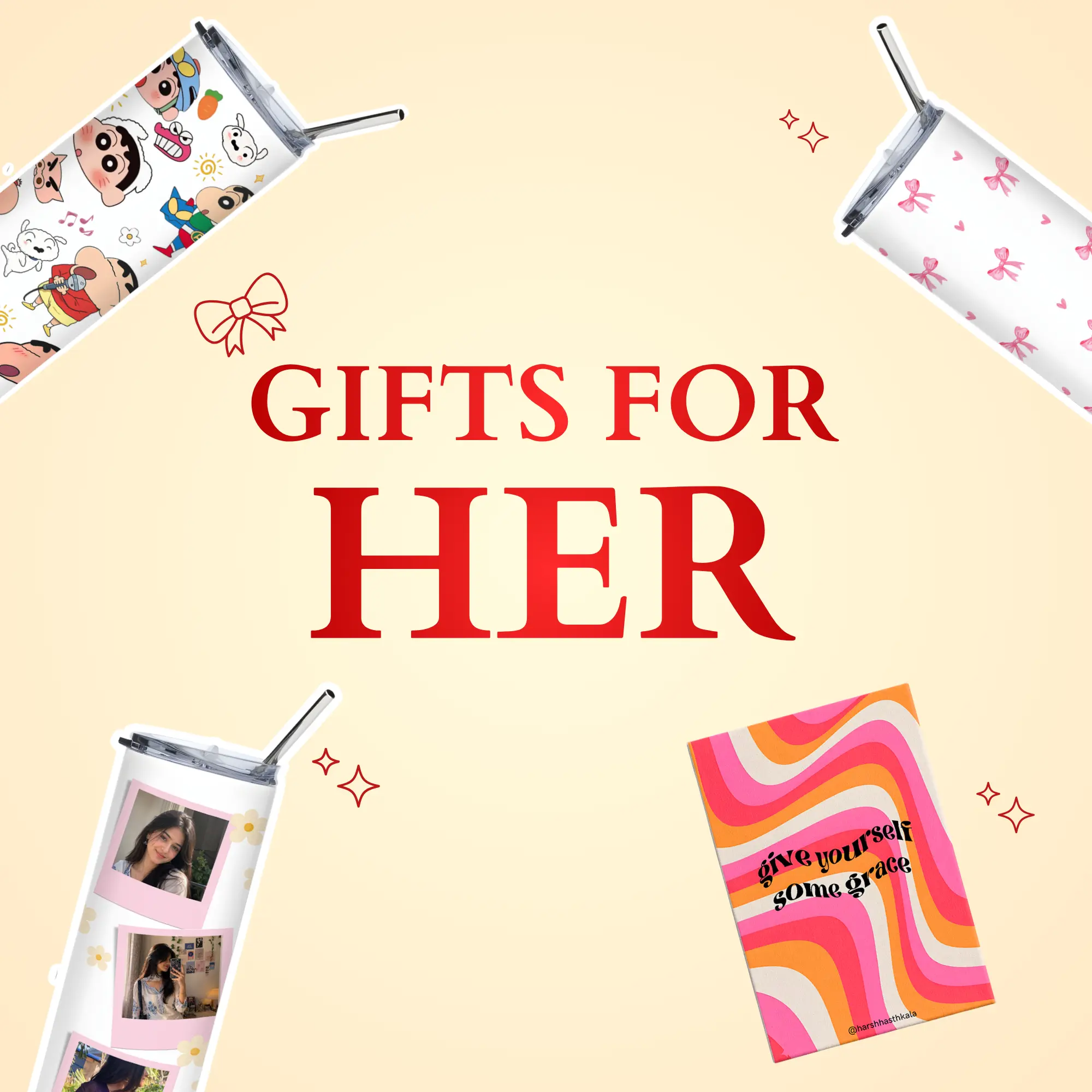 A curated arrangement of handcrafted gifts for her